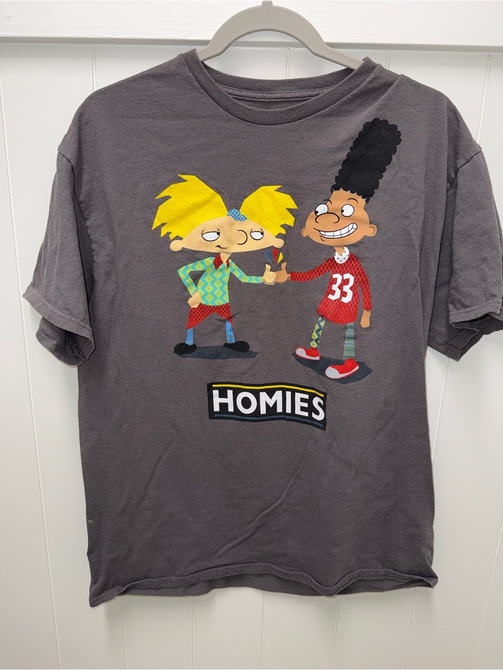Nickelodeon Hey Arnold Homies Graphic T-Shirt Gray Size Large Gerald Cartoon Tee